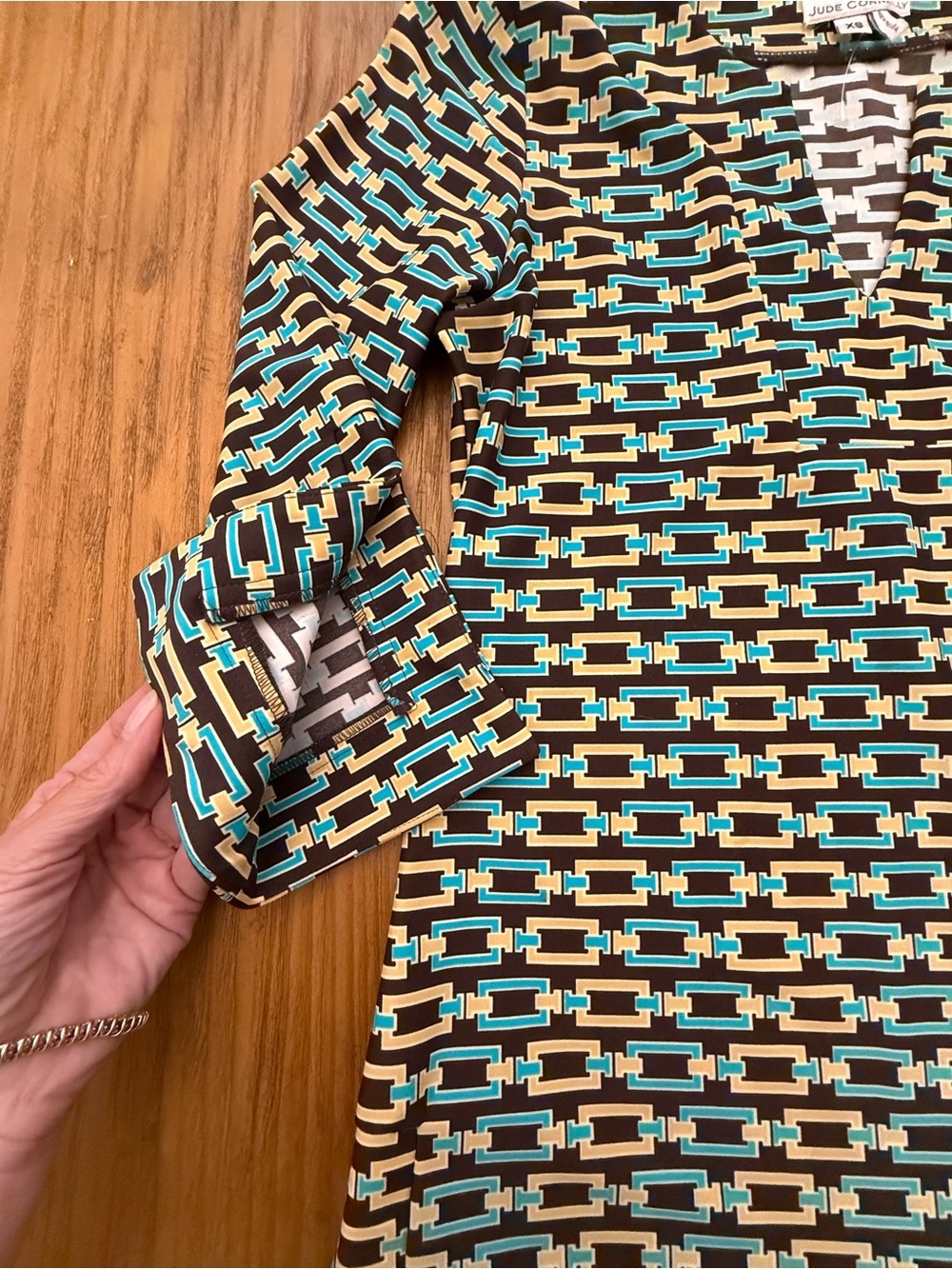 Jude Connally Jude Cloth Geometric Chain Print Brown Teal Cream Chris Top XS - Picture 4 of 9